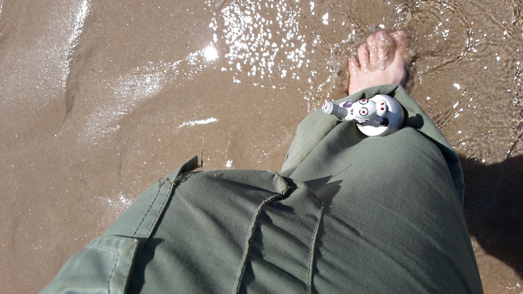 Gettin my feet wet at the beach. Laetitia didn't want to go in the water.